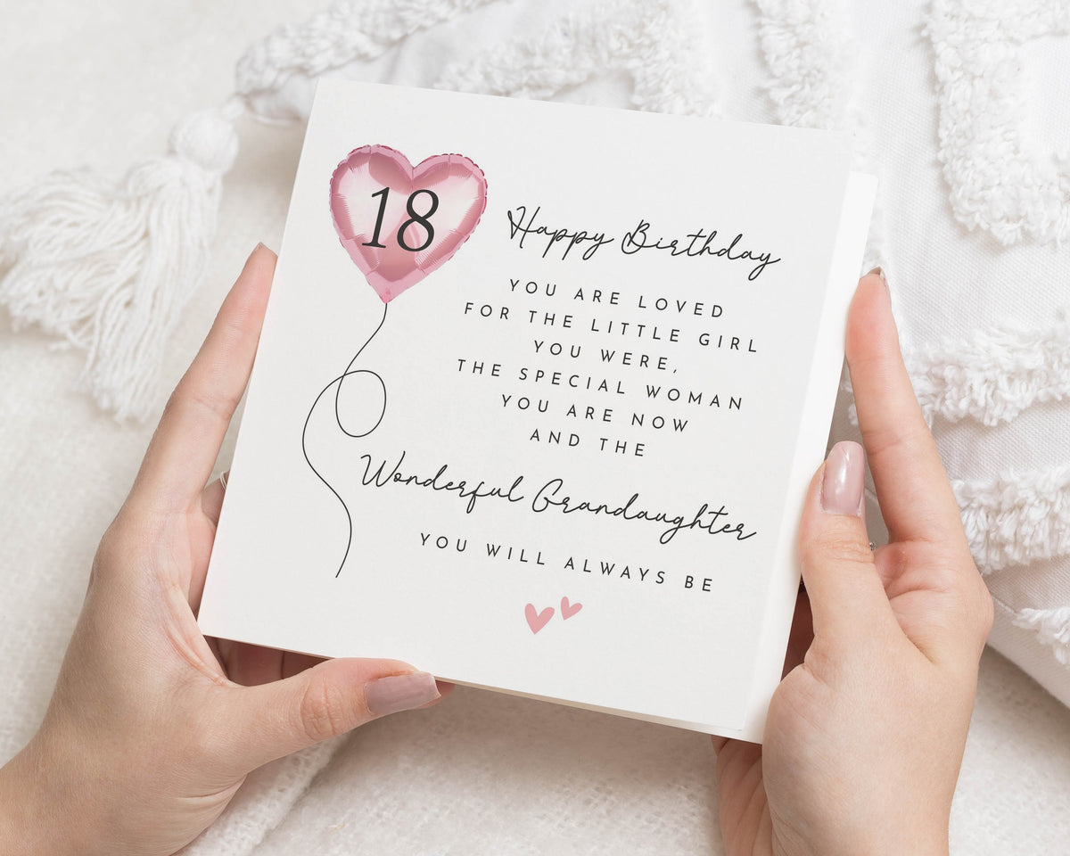 18th Birthday Card for Granddaughter, Granddaughter 18th Birthday Card, Birthday Card for Her, 18 Birthday Card, Pink Balloon Card