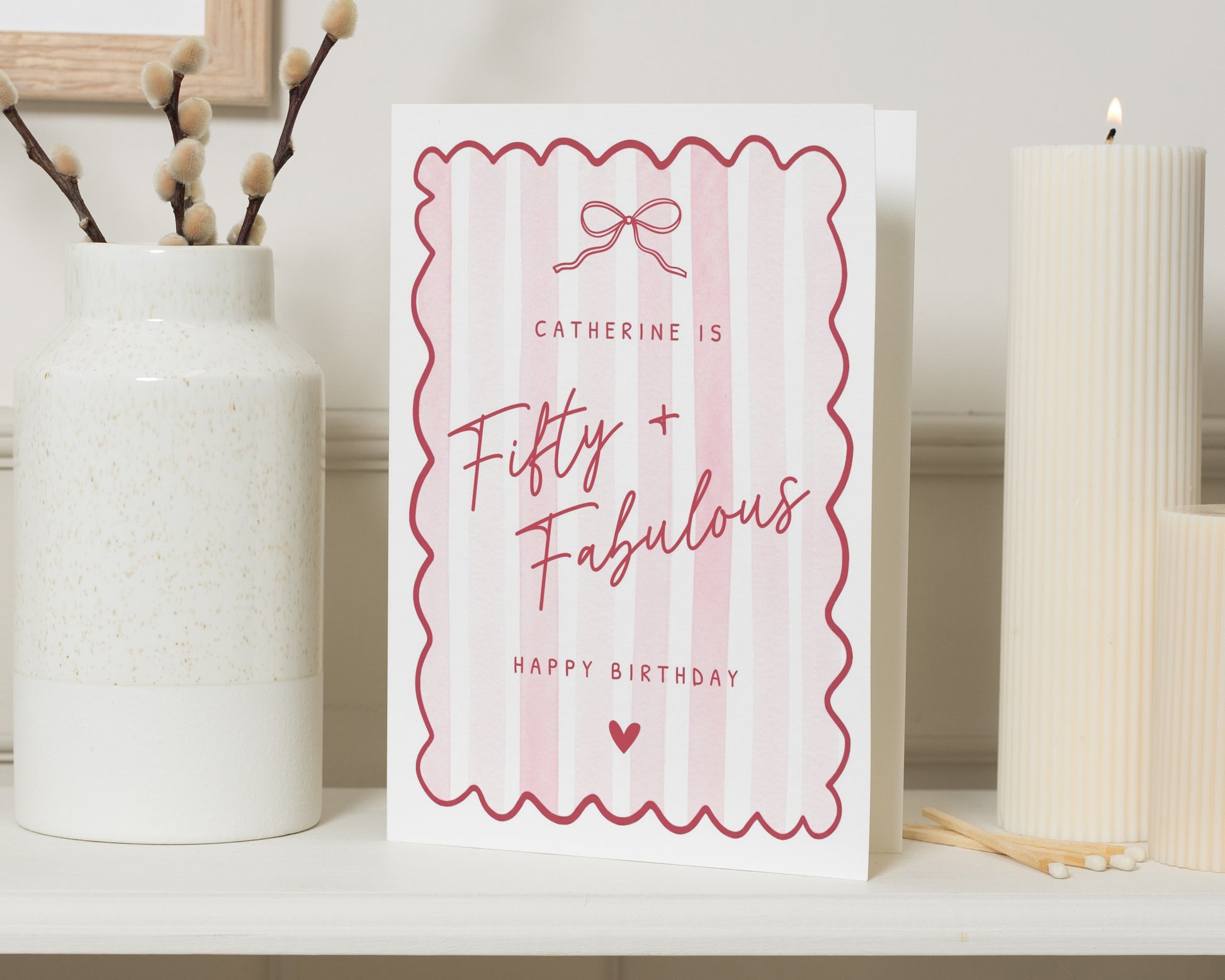 50th Birthday Card for Her, Personalised Fiftieth Birthday Card, Birthday Card for Mum, Friend, Wife, Daughter, Pink Birthday Card
