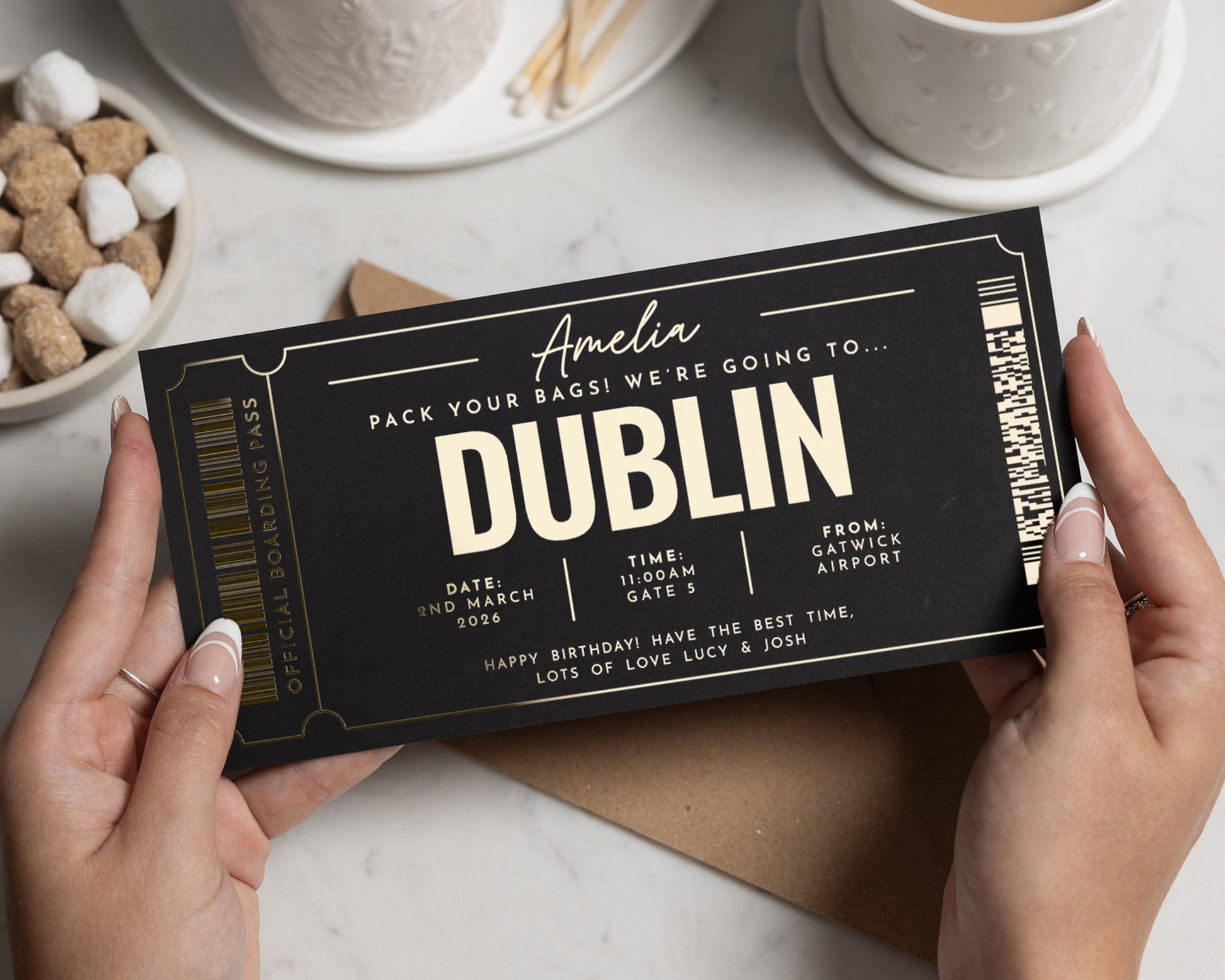 Personalised Holiday Reveal Ticket, Pack Your Bags Gift Voucher, Dublin Trip Boarding Pass, Custom Travel Gift For Her