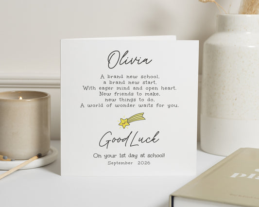 Good Luck Card for School, Personalised Good Luck Card, New School Card, Good Luck Card for Girl, 1st Day of School Card, Star Card
