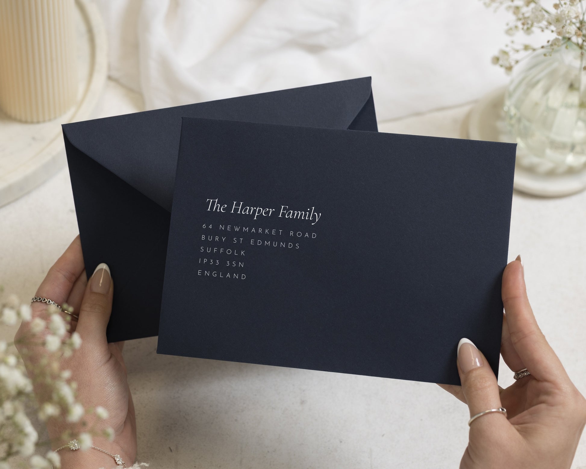 Navy Blue Envelopes with White Ink Address Printing, C6, 5x7 or C5 Wedding Invitation Envelopes (Atlantic)