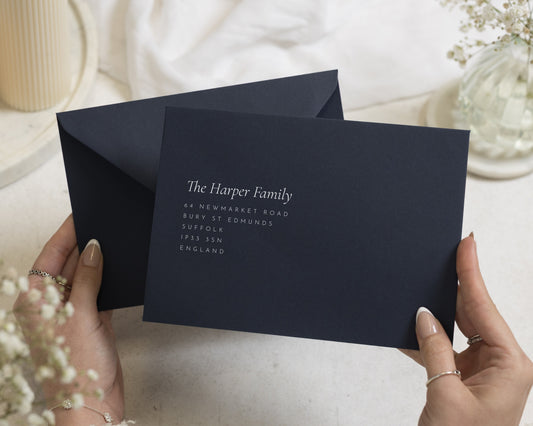 Navy Blue Envelopes with White Ink Address Printing, C6, 5x7 or C5 Wedding Invitation Envelopes (Atlantic)