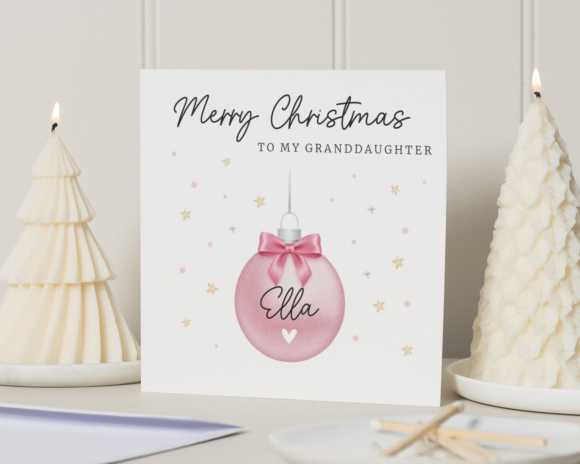 Christmas Card for Granddaughter, Personalised Granddaughter Christmas Card, Merry Christmas Card for Girl, Pink Bauble Card