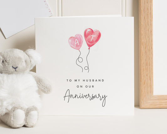 Anniversary Card for Husband, Husband Anniversary Card, Personalised Anniversary Card, Romantic Card for Him, Heart Balloon Card