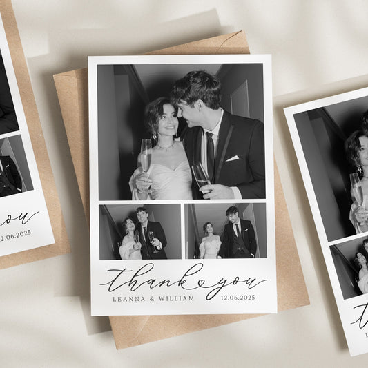 Black and White Wedding Thank You Card, Thank You Cards With Photo, Folded Wedding Thank You, Thank You Card, Simple Wedding Card With Photo