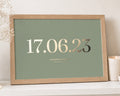 Personalised Gold Foil Date Print, Sage Green Wall Art, Couple Gift, Wedding Gift, Anniversary Gift, Living Room Art