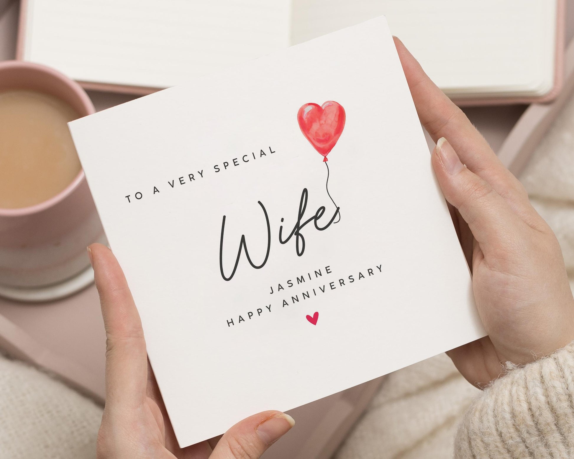 Anniversary Card for Wife, Happy Anniversary Card, Personalised Wife Card, Romantic Anniversary Card for Her, Balloon Heart Card