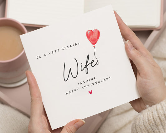 Anniversary Card for Wife, Happy Anniversary Card, Personalised Wife Card, Romantic Anniversary Card for Her, Balloon Heart Card