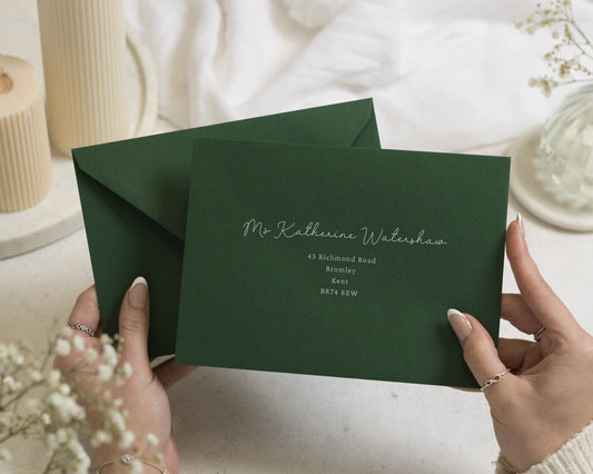 Forest Green Envelopes with White Ink Address Printing, C6, 5x7 or C5 Wedding Invitation Envelopes (Forest)