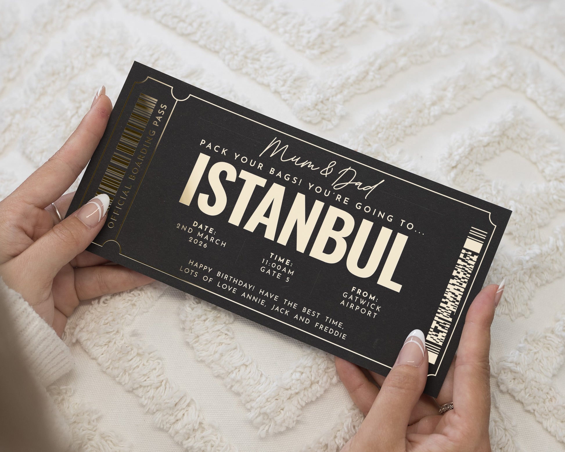 Personalised Istanbul Gift Voucher, Holiday Reveal Ticket, Gold Foil Gift, Birthday Gift for Mum and Dad, Scratch to Reveal