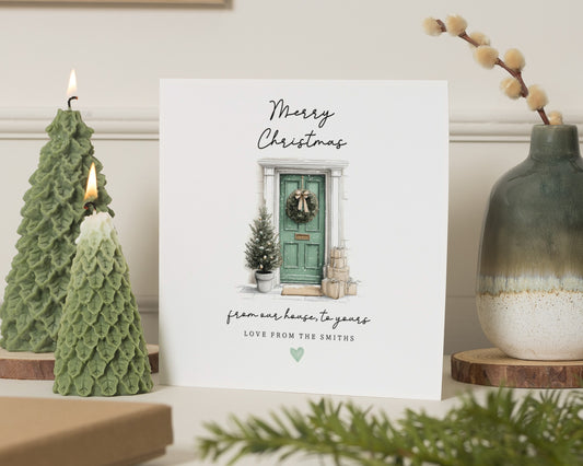 Personalised Christmas Card, Square Christmas Card, Merry Christmas Card, Custom Family Card, Front Door Christmas Card, Add Your Name