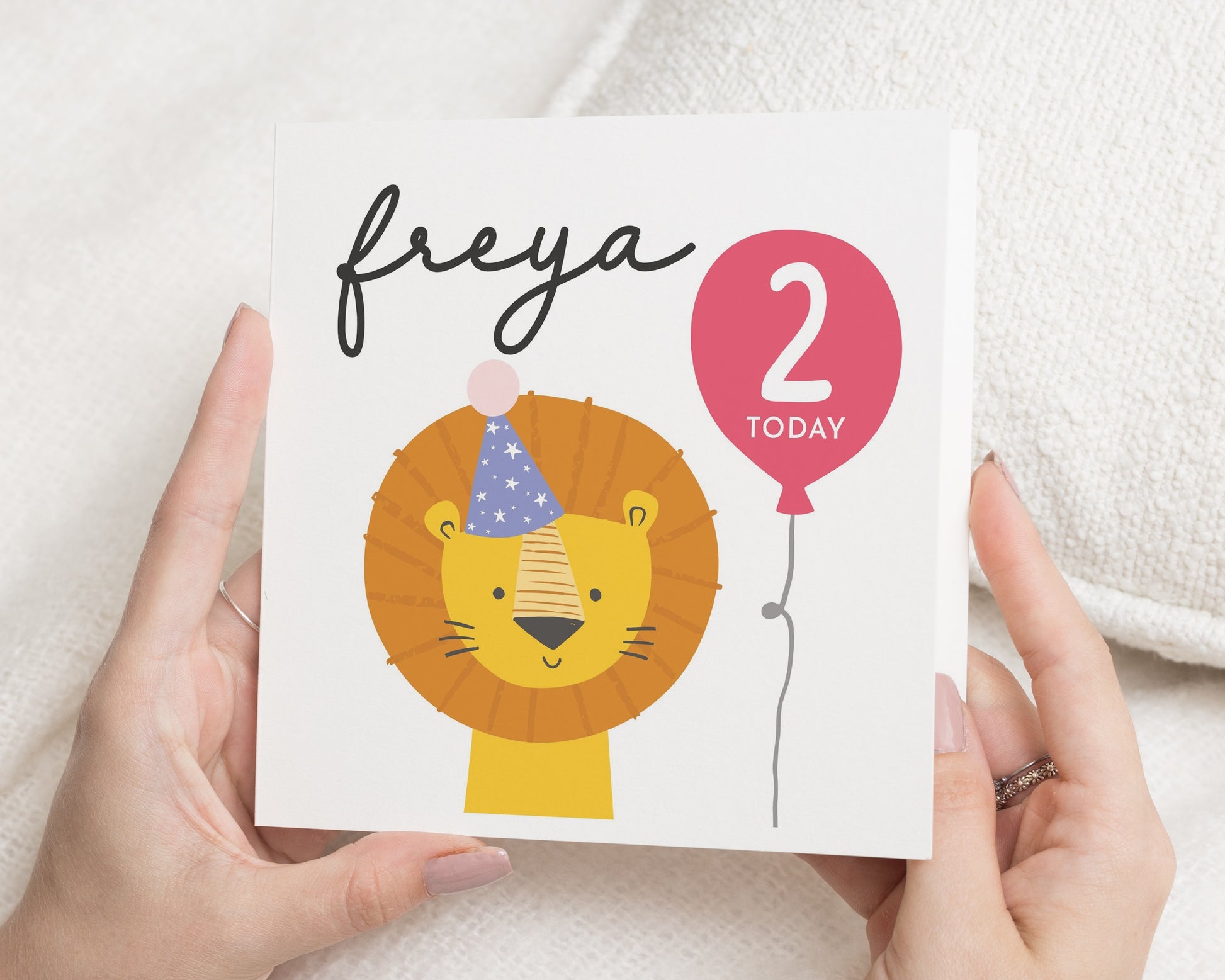 2nd Birthday Card for Girl, Personalised Lion Birthday Card, Cute Animal Card, Daughter Birthday Card