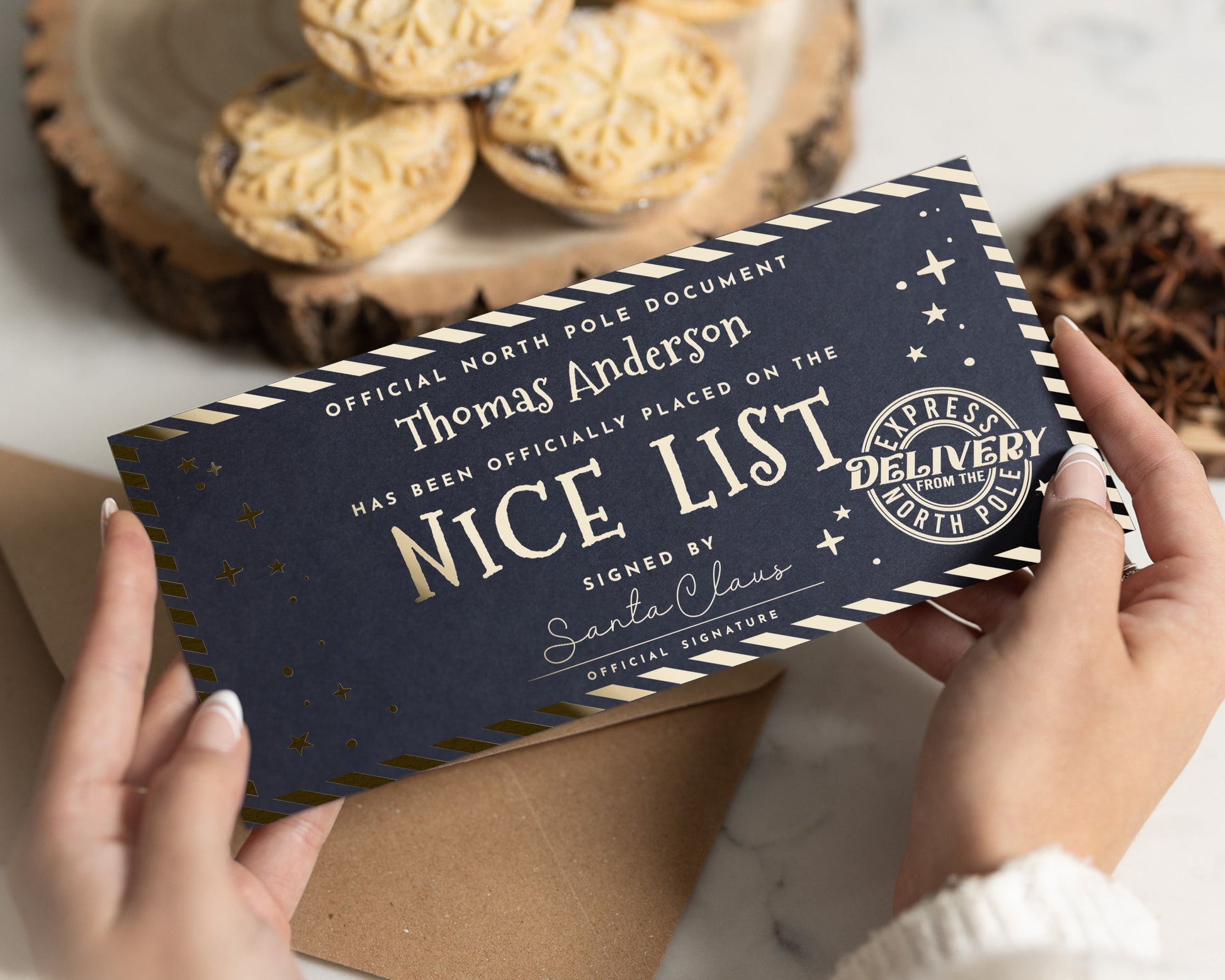 Personalised Nice List Certificate, Christmas Gift For Kids, Santa Letter, Gold Foil, North Pole Delivery, Custom Christmas Keepsake