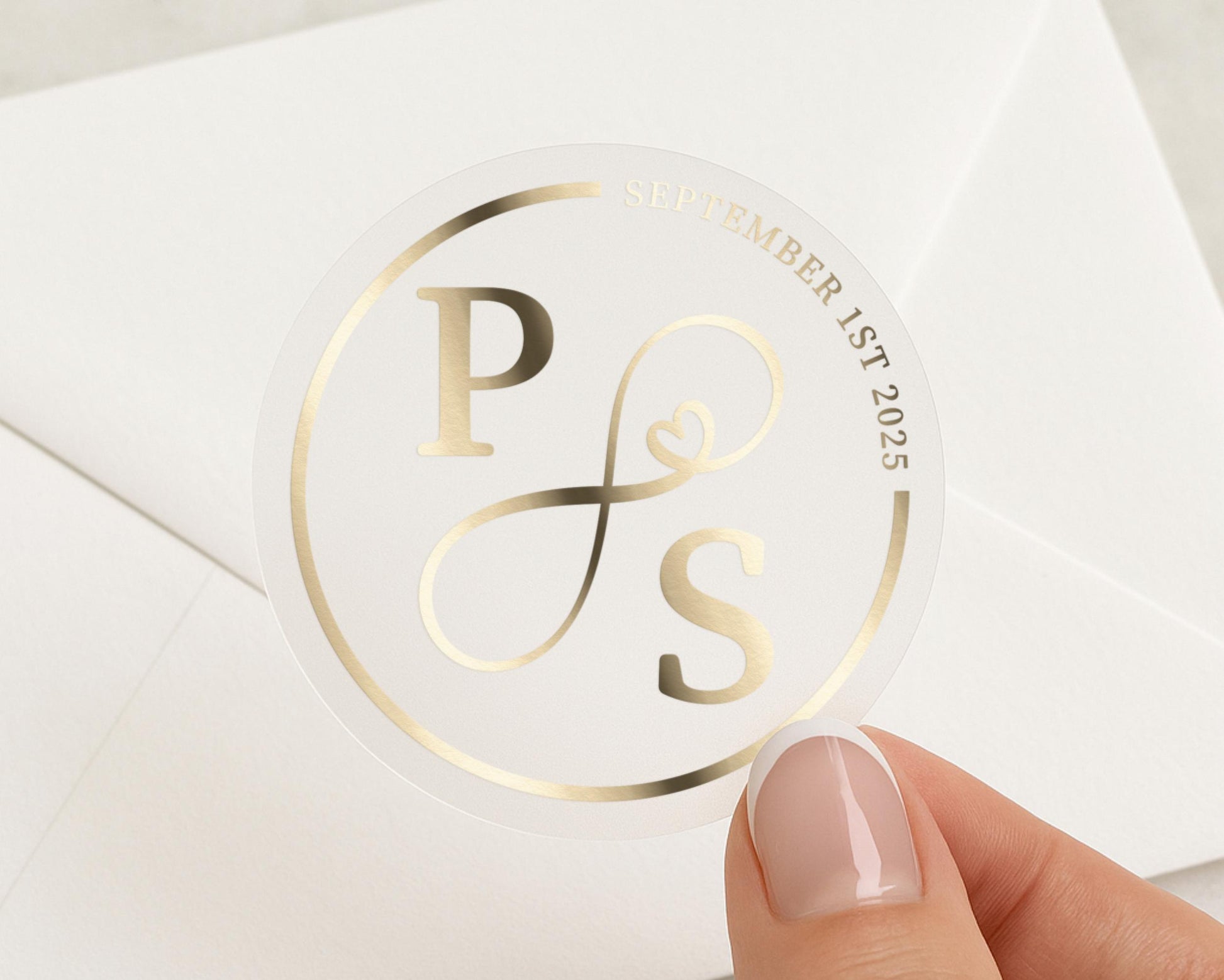 Personalised Wedding Sticker, Gold Foil Initials Sticker, Custom Date Wedding Label, Elegant Monogram Envelope Seal