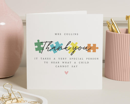 Thank You Card for SEN Teacher, Autism Thank You Card, Special Needs Teacher Card, Personalised Puzzle Piece Card