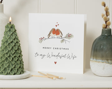 Christmas Card for Wife, Wife Christmas Card, Merry Christmas Wife Card, Romantic Christmas Card, Robin Christmas Card for Her