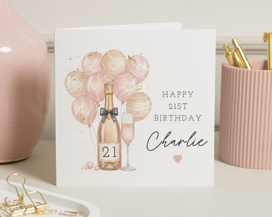 21st Birthday Card, Personalised Birthday Card, Birthday Card for Her, Champagne Birthday Card, 21st Birthday Card for Daughter
