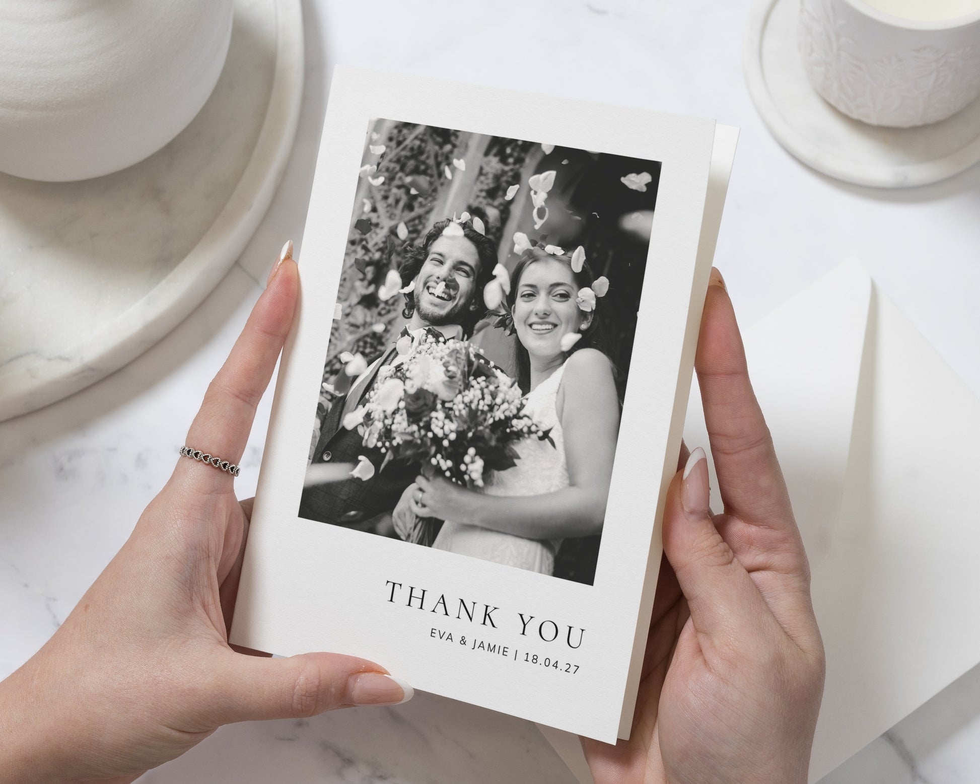 Photo Wedding Thank You Cards, Personalised Wedding Thank You Card, Folded Thank You Cards, Simple Wedding Thank You Card, A6 5x7
