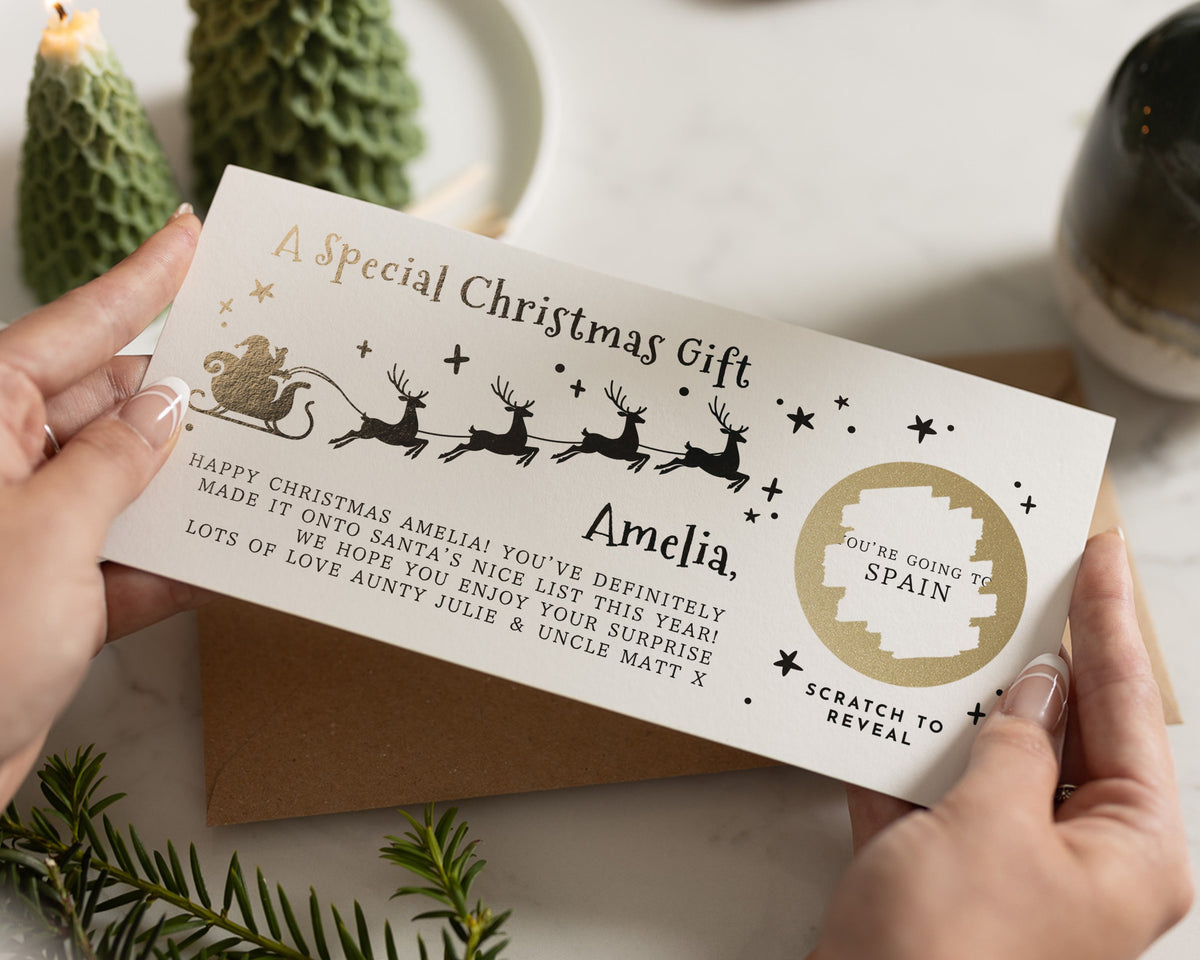 Christmas Gift Voucher, Scratch to Reveal Holiday Reveal, Personalised Travel Gift Voucher, Surprise Trip Card, Pack Your Bags