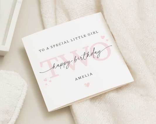 2nd Birthday Card for Girl, Second Birthday Card, Personalised Birthday Card for Daughter, Granddaughter Birthday Card, Niece Birthday Card