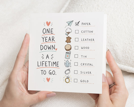 Anniversary Card, First Anniversary Card, 1st Wedding Anniversary Card, One Year Down Card, Paper Anniversary Card for Husband and Wife