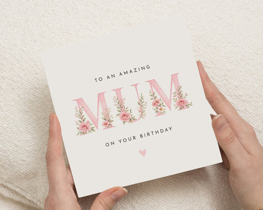 Birthday Card for Mum, Mum Birthday Card, Floral Birthday Card, Birthday Card for Her, Personalised Birthday Card for Mum, Pink Flower Card