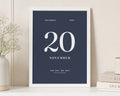 Personalised Date Print, Navy Blue Wall Art, The Day We Met Print, Anniversary Gift, Gift for Couple, Romantic Bedroom Art
