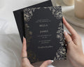 Gold Foil Floral Wedding Invitations, Black Wedding Invites, Elegant Botanical Wedding Invitation with Black Envelope