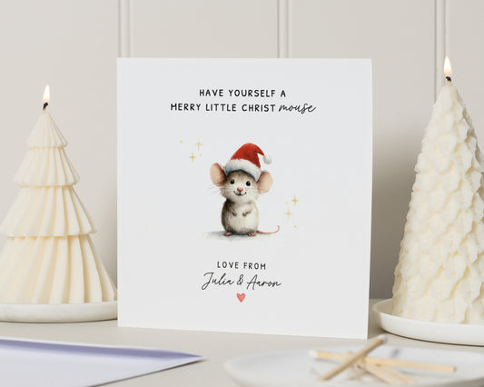 Personalised Christmas Card, Cute Mouse Christmas Card, Square Christmas Card, Pack of Christmas Cards, Pack of 10, 20, 50 or 100
