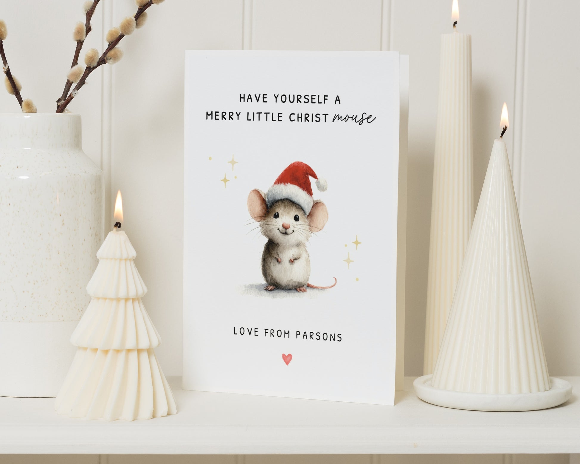 Personalised Christmas Card, Cute Mouse Christmas Card, Pack of Christmas Cards, Pack of 10, 20, 50 or 100, Custom Christmas Card