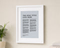 Personalised First Dance Song Lyrics Print, Powder Blue Wall Art, Wedding Gift, Anniversary Gift, Portrait Print With Mount