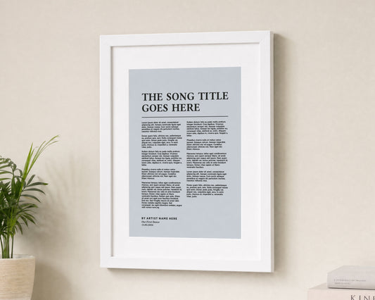 Personalised First Dance Song Lyrics Print, Powder Blue Wall Art, Wedding Gift, Anniversary Gift, Portrait Print With Mount