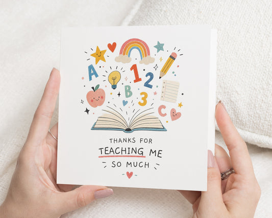 Teacher Thank You Card, Thank You Teacher Card, Teaching Assistant Card, End of Term Card, School Card, Thanks for Teaching Me Card