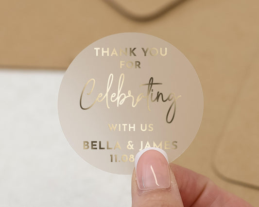 Thank You Sticker, Wedding Thank You Label, Personalised Wedding Sticker, Gold Foil Custom Sticker, Party Thank You Sticker