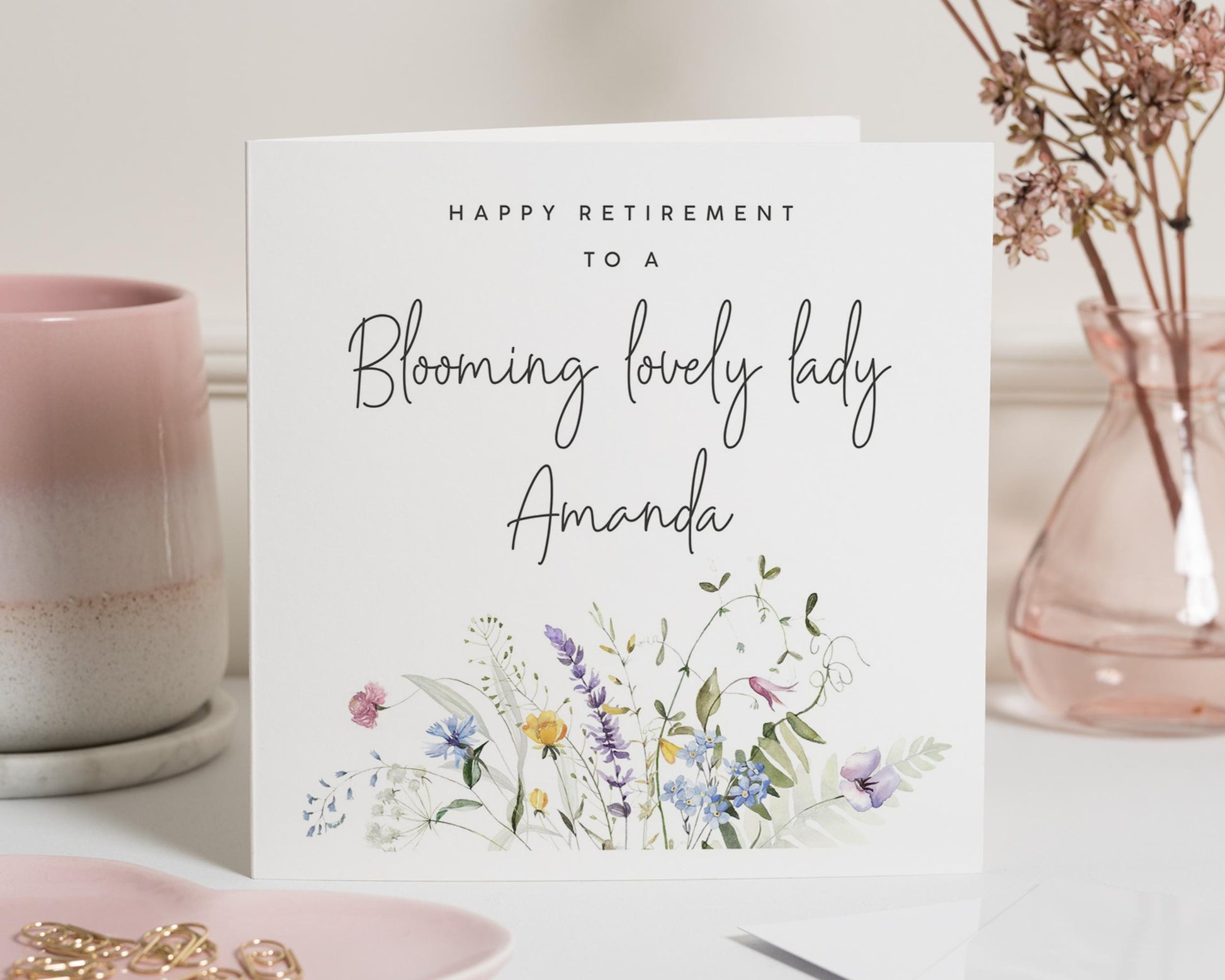 Retirement Card for Her, Personalised Retirement Card, Retirement Card for Woman, Floral Retirement Card, Happy Retirement Card