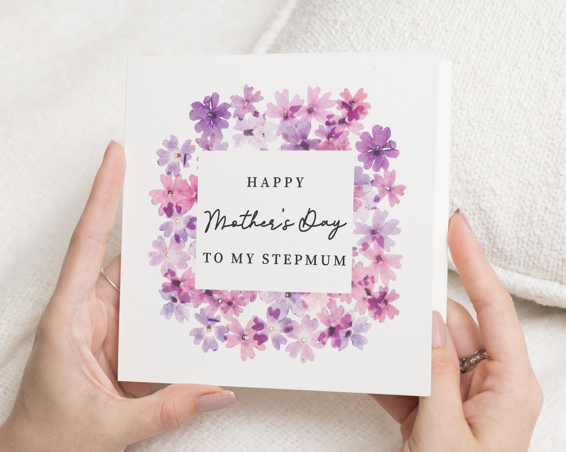 Mother's Day Card for Stepmum, Floral Mother's Day Card, Step Mum Mother's Day Card, Greeting Card for Her, Purple Flowers Card