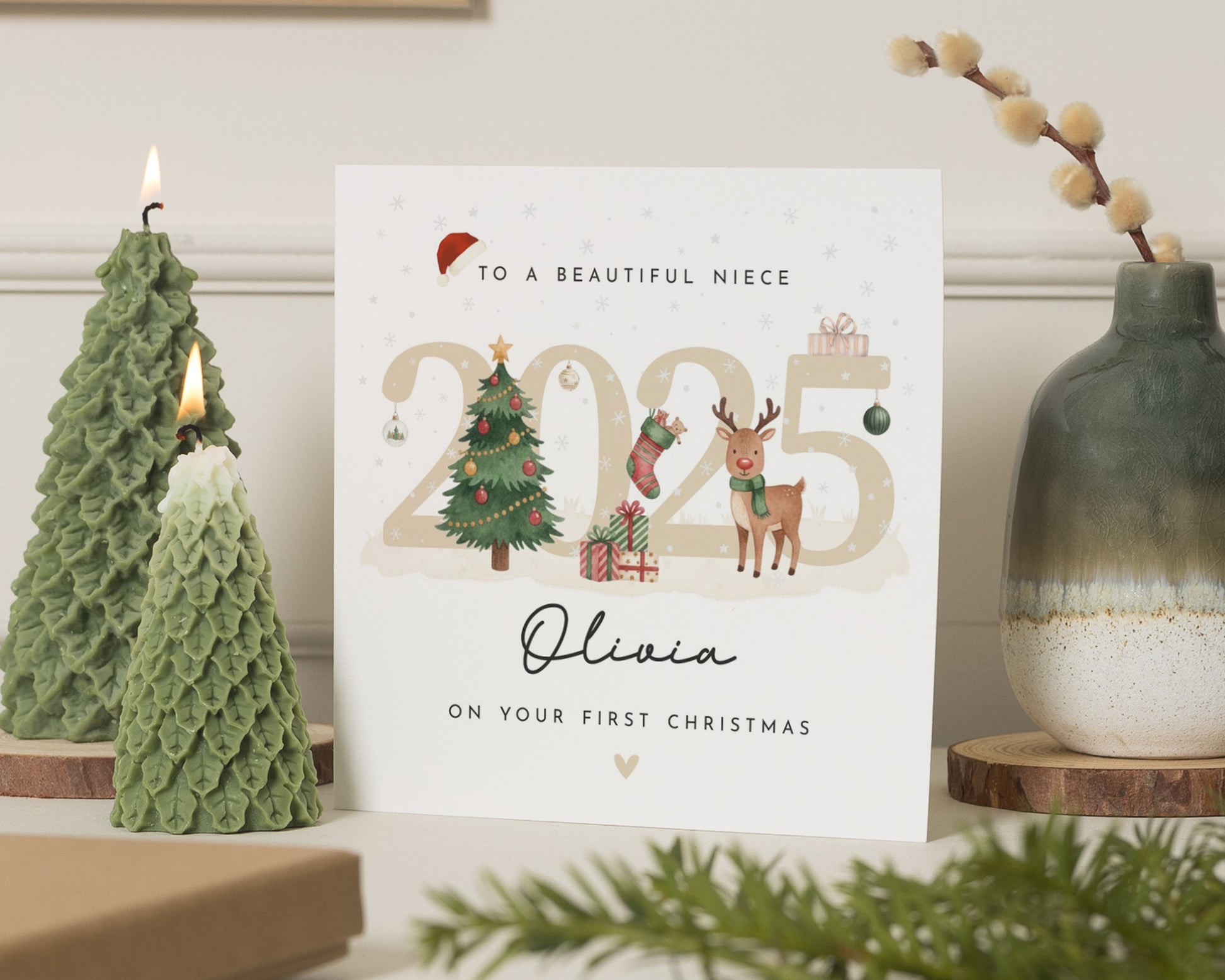 First Christmas Card for Niece, Personalised Niece Christmas Card, 2025 Christmas Card, Cute Reindeer Card, Niece Christmas Card