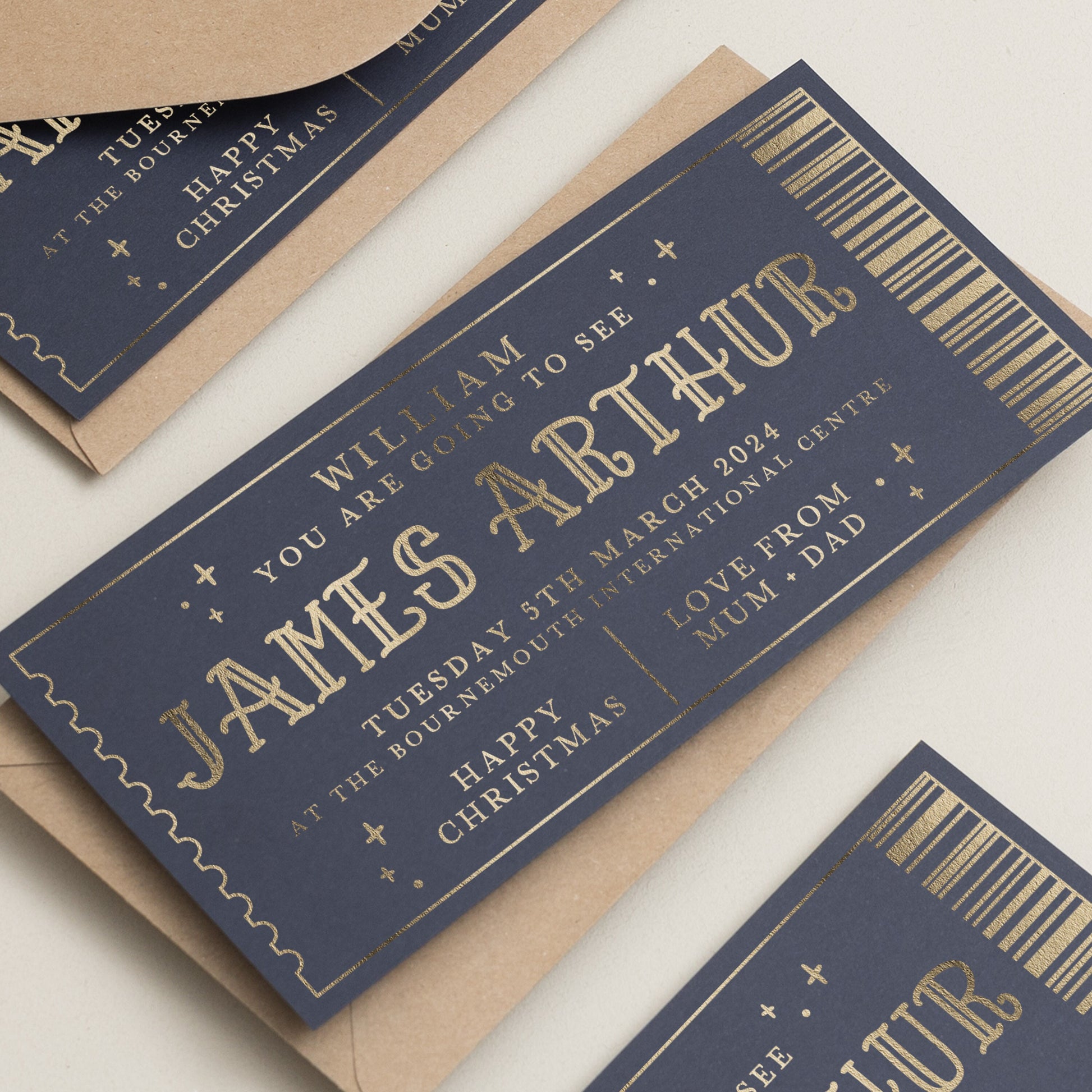 Christmas Scratch Gift Voucher, James Arthur Gig Ticket Foil Gift Voucher, Scratch Reveal Gift, Scratch To Reveal, Gig Ticket