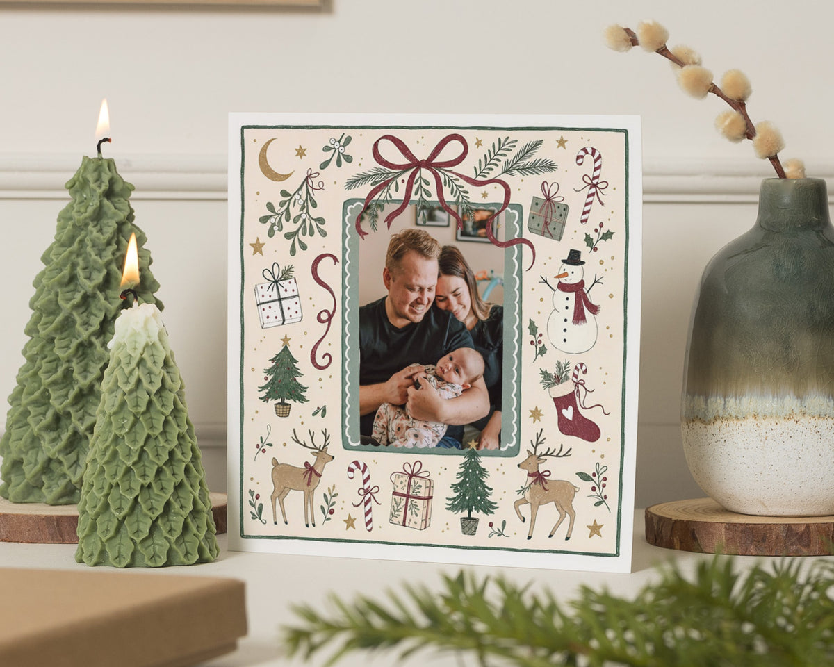 Photo Christmas Card, Personalised Christmas Card, Family Christmas Cards, Custom Xmas Card, Illustrated Festive Christmas Card