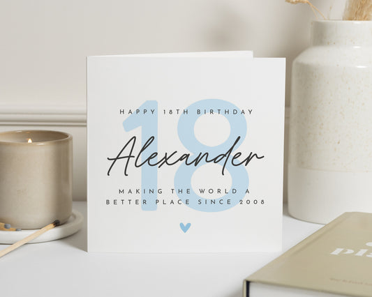 Personalised 18th Birthday Card, Custom Name 18th Birthday Card, Milestone Birthday Card, 18th Birthday Card for Him, Keepsake Card