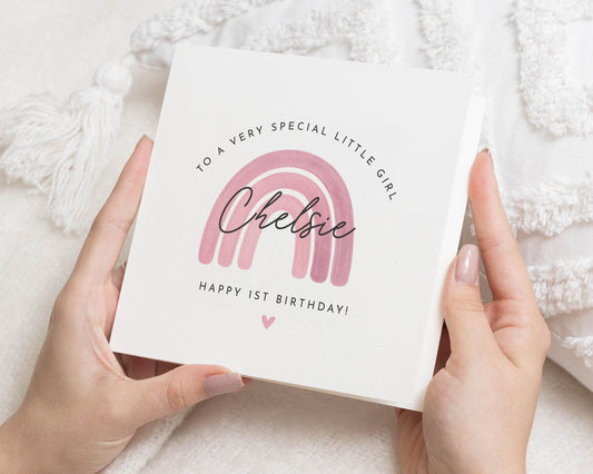 1st Birthday Card for Girl, Personalised Birthday Card, First Birthday Card for Daughter, Rainbow Birthday Card, Special Little Girl Card