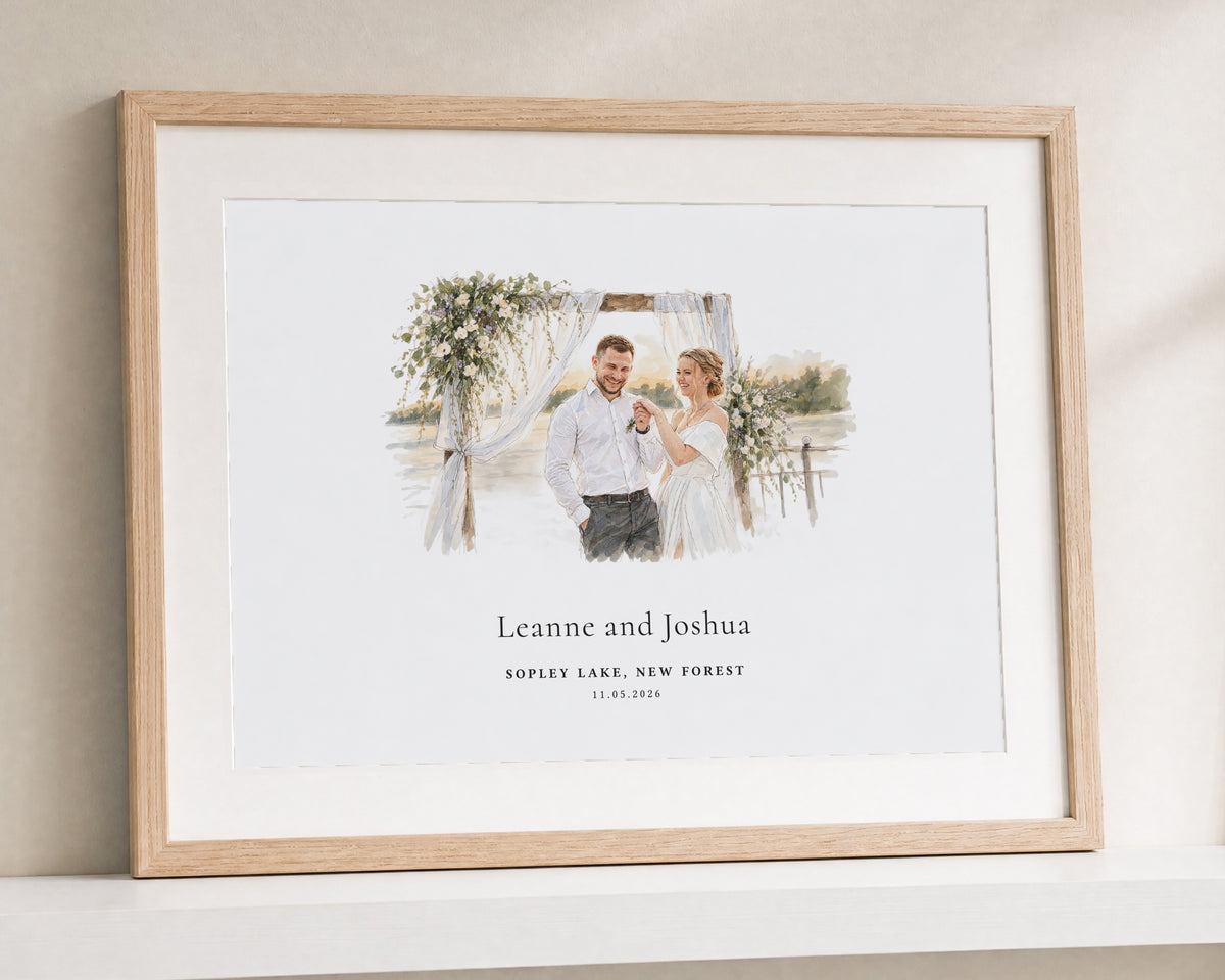 Personalised Wedding Print, Custom Couple Wall Art, Wedding Venue Illustration, Wedding Gift, Anniversary Gift, Print With Mount