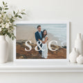 Personalised Couple Photo Print, Custom Initials Wall Art, Wedding Gift, Anniversary Gift for Couple, Landscape White Framed Print