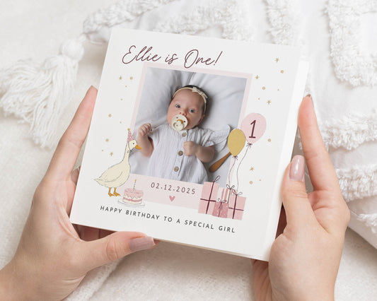 1st Birthday Card for Girl, First Birthday Card, Personalised Photo Birthday Card, Birthday Card for Daughter, Granddaughter, Niece