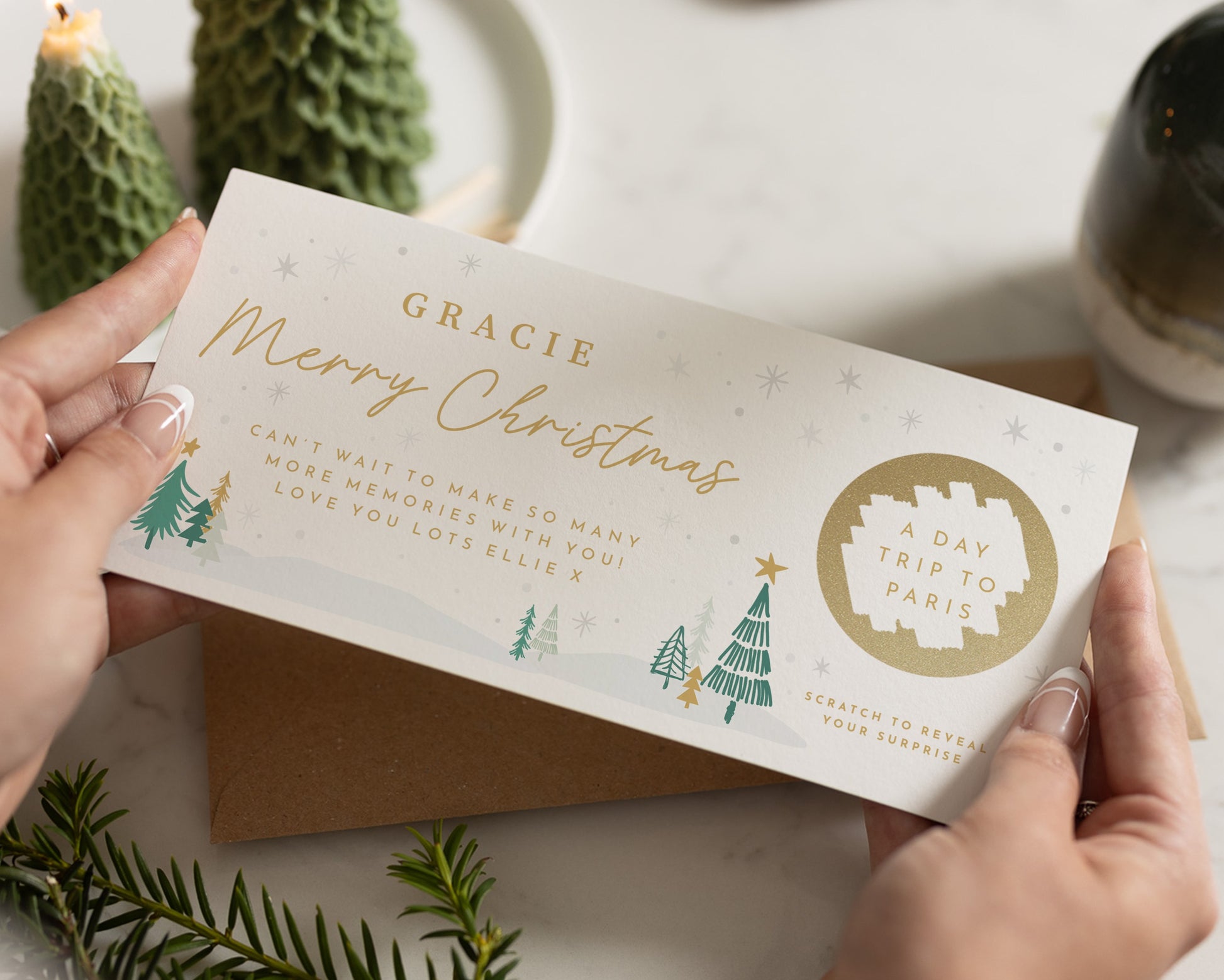 Personalised Christmas Gift Voucher, Paris Trip Reveal, Scratch To Reveal, Custom Holiday Gift For Her, Day Trip Gift Voucher