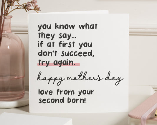 Funny Mothers Day Card, Mothers Day Card from Second Born, Mum Card, Personalised Mothers Day Card, Card for Mum, Second Child Card