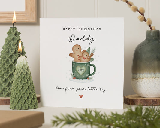 Christmas Card for Daddy, Personalised Daddy Christmas Card, Christmas Card from Son, Cute Gingerbread Card, Happy Christmas Daddy