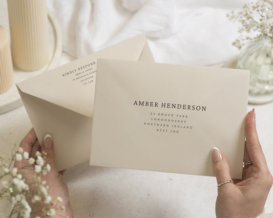 Cream Envelopes with Guest or Return Address Printing, C6, 5x7 or C5 Ivory Wedding Invitation Envelopes (Almond)