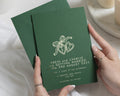 Gold Foil Wedding Invitations, Forest Green Wedding Invite, Heart Charm Invitation, Personalised Romantic Wedding Stationery