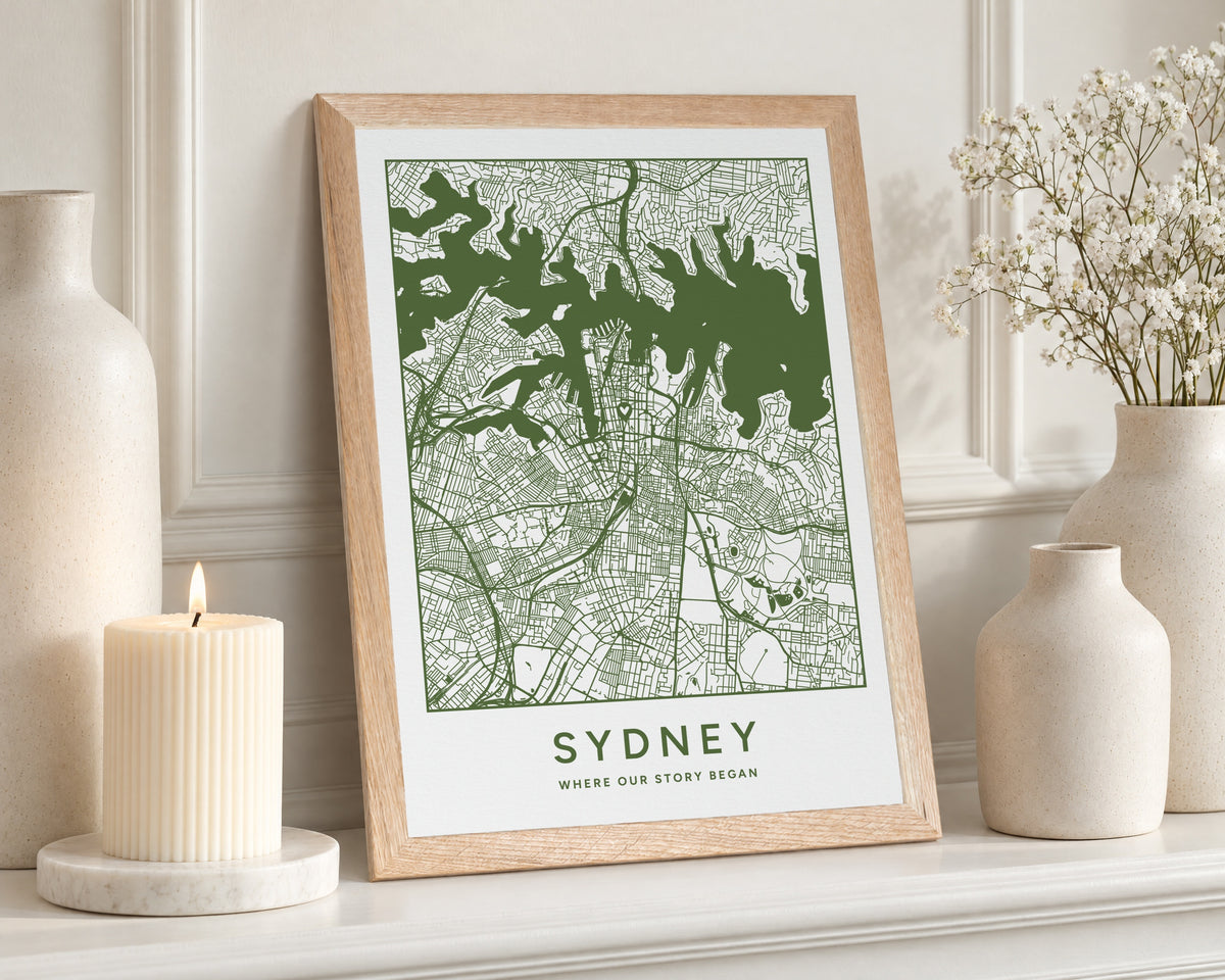 Personalised Map Print, Custom Location Wall Art, Green Map Art, Where Our Story Began, Gift for Couple, New Home Gift